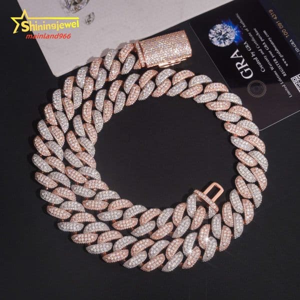 New Arrivals Pass Diamond Tester Hip Hop 18mm Two Tone 925 Silver Moissanite Cuban Link Chain Necklace