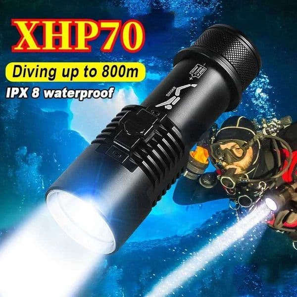 Powerful XHP70 LED Diving Flashlight Professional Underwater Torch 26650 Battery IPX8 Waterproof Torch with Hand Rope Z250722