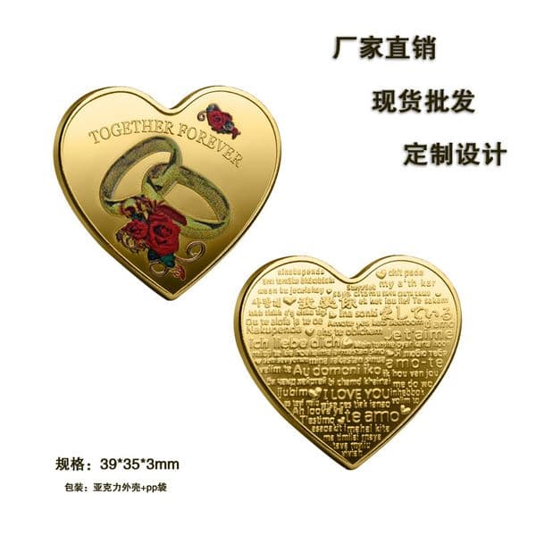 Arts and Crafts Metal Crafts Badge Collection Coin Creative Commemorative Medal Love Lucky Coin Commemorative Medal Ring Rose Cultural and Creative Gift