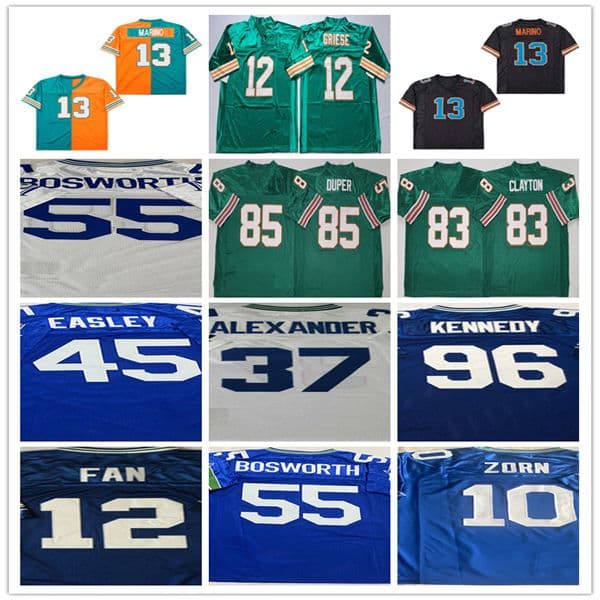 American Throwback Football Jersey Dan Marino Bob Griese Larry Csonka Shaun Alexander Steve Largent Cortez Kennedy Fan Brian Bosworth Mark Duper Kenny Easley ZORN