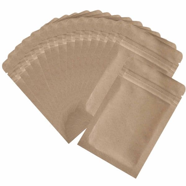 Wholesale 100Pcsflat Ziplock Kraft Paper Sachet, Eco Friendly Heat Sealable Herbal Tea Coffee Medicine Storage Packaging Aluminum Foil B2