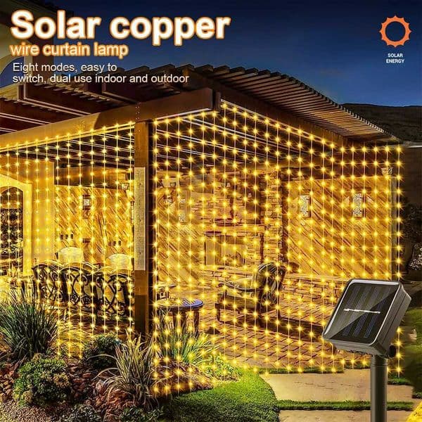 Outdoor Solar Curtain Light 300LED Waterproof String Lights Garden Yard Pavilion Fairy Garland String Lights Holiday Decor Light X250724