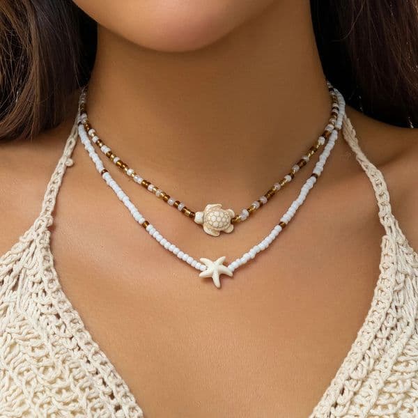 Ingemark Boho Seed Beads Clavicle Chain Necklace for Women Summer Beach Kpop Starfish Turtle Choker Y2K Jewelry Wed Accessories 250716