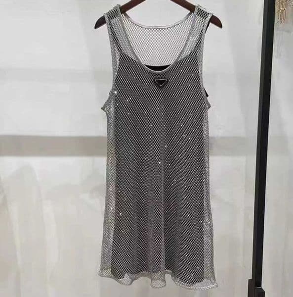 Womens Dress Black Satin Sling Dress Rhinestone Shiny Hollow Vest Dresses 2pcs Set Ladies Sleeveless Blouse Clothing25