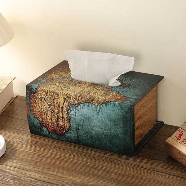 Retro Wooden Simulation Book Tissue Box Desktop High-end Sense Drawer Paper Box Leather Napkin Paper Box M250724