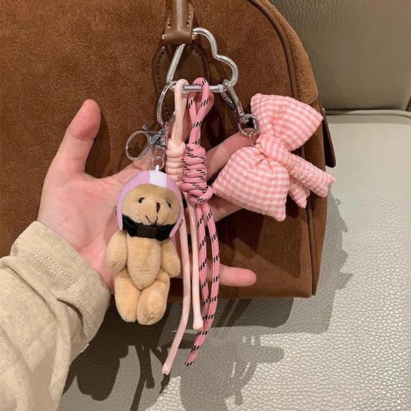 Helmet Bear Bag Pendant Woven Rope Bow Phone Key Ring DIY Bag Accessories 250717