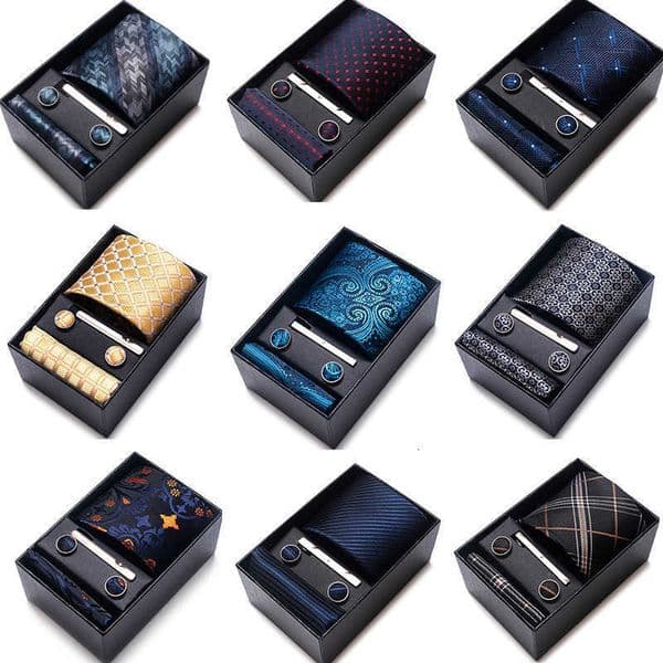 Luxury Tie Set For Men Business Gift Box Wedding Party Fashion Men Tie Set Paisley Handchief Cufflink Tie-Clip Suit Gift For Man X250407