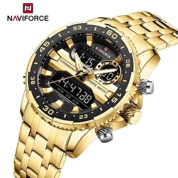 NAVIFORCE Fashion Brand Black Gold Men Watch Fashion Luxury Quartz Wrist Watches Sport Waterproof Stainless Steel Strap NF9234 W250724