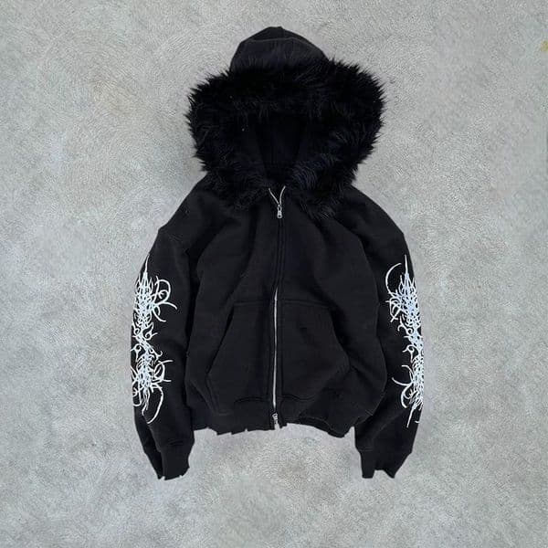 Y2K Zip up hoodie Rock Goth Harajuku Graphic Print Casual Zipper Hoodie sweatshirt Vintage Punk High street Hiphop Clothes Loose y250714
