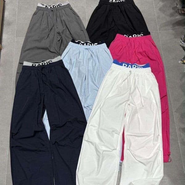 American Style Multi-Pocket Personality Patchwork Parachute Cargo For Women Loose Versatile Wide-Leg With Double Waistband Long Pants B5