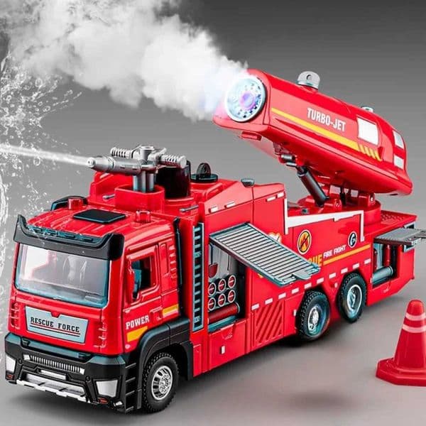 1 32 Scale Water Spray Fire Truck Model Ladder Trucks Toy Car Sound Light Pull Back Doors Opened Vehicle Collection Boys Gift Z250724