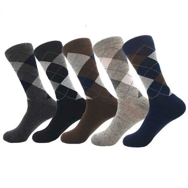 5 Pairs/Pack Classic Retro Fashion Men Socks Combed Cotton Rhombus Solid Color Argyle Casual Business Dress Party Socks X250725