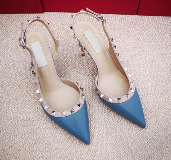 Fashion Women High Heels Dress Shoes Strap with Studs Rivets Lady Girls Sexy Pointed Party Toe Buckle Sandal Platform Pumps Wedding Factory Shoes1