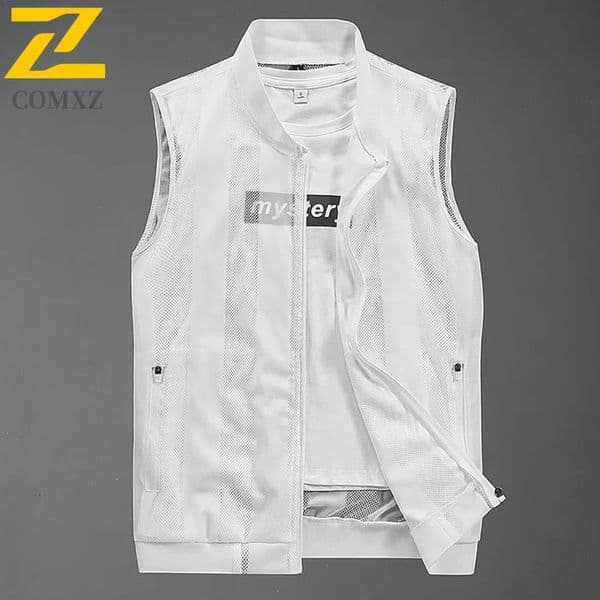 2025 Summer Mesh Vest Mens Casual Comfortable Breathable Quickdrying Sleeveless Jacket Hiking Fishing Polyester Sunscreen 250725