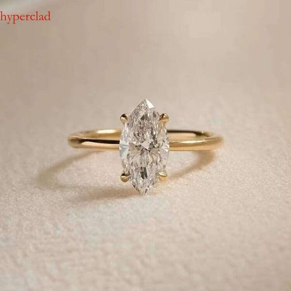 14K Yellow Gold Rind 6x12MM Marquise Shape D Color Moissanite 2CT Dia Anniversary Wedding Ring