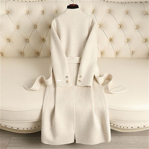 D5115 New autumn and winter double-faced wool coat, extended style, over-knee lace-up, slim fit, high-end feel
