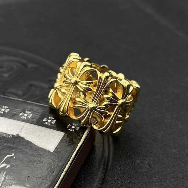 Trendy Thai Silver Plated 22K Gold Tombstone Ring Thai Silver Cross Mens Vintage Niche High-End Feel J250725