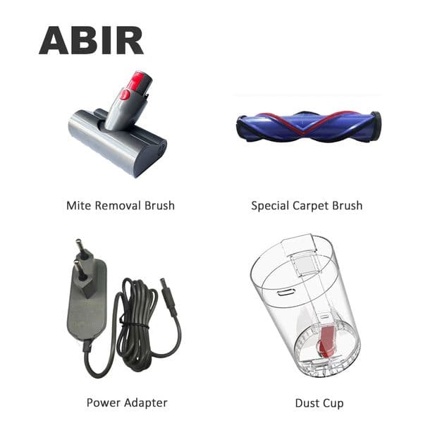 Spare Parts for ABIR VC205 Wireless Vacuum Cleaner, Mite Removal Brush, Carpet Brush, Power Adapter, Dust Cup Optional