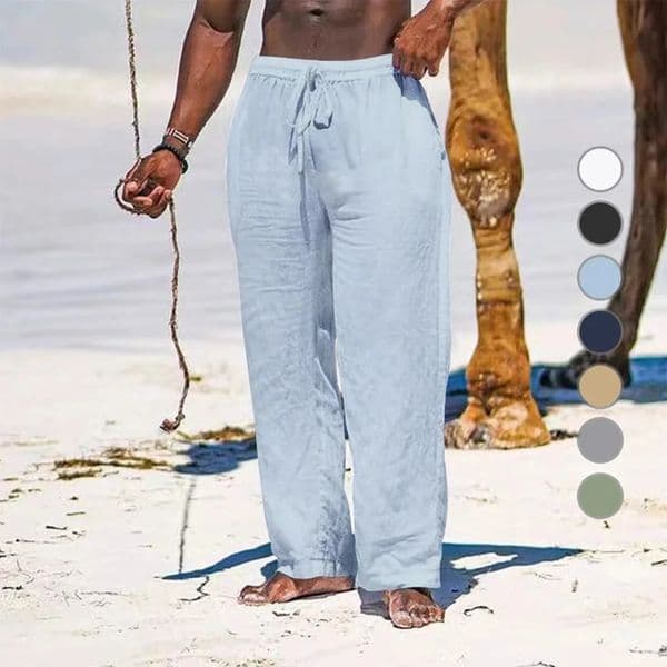 Mens Cotton Linen Pants Loose Cool Casual Long Elastic Waist Pant Large Size Streetwear Lightweight Trousers 250725