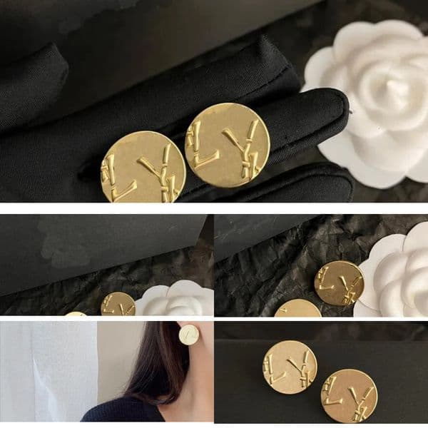 Brand Letter Designer Simplicity Earrings Famous Womens Gold Plating Geometry Round Earring High Quality Metal Steel Seal Ear Stud Wedding Jewelry Accessory
