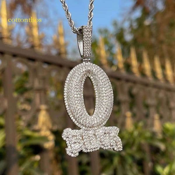 Hip Hop Rapper Jewelry Iced Out Letters Necklace Fully Dia 'O BLOCK' Gold Sier Plated Charm Pendant for Men Women