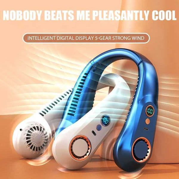 Outdoors Portable Mini Hanging Neck Bladeless Neckband Fan Digital Display Power Air Cooler USB Rechargeable Electric Fans R250725