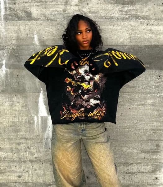 Trendy Hip-hop Rock Long-sleeved Tops Men Y2k Harajuku Retro Anime Letter Print American Street Round Neck T-shirt Women 250724BJ