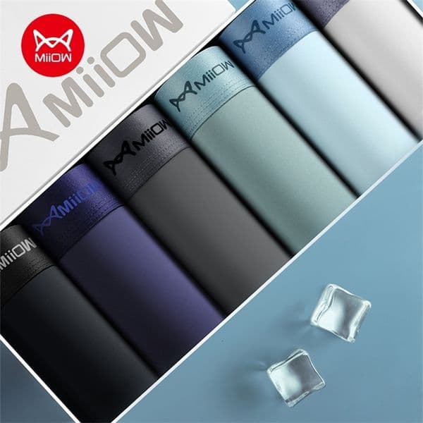 MiiOW 4Pcs Ice Silk Mens Panties Sexy Seamless Man Boxershorts Graphene Antibacterial Men Underwear Breathable Boxer Briefs 250725