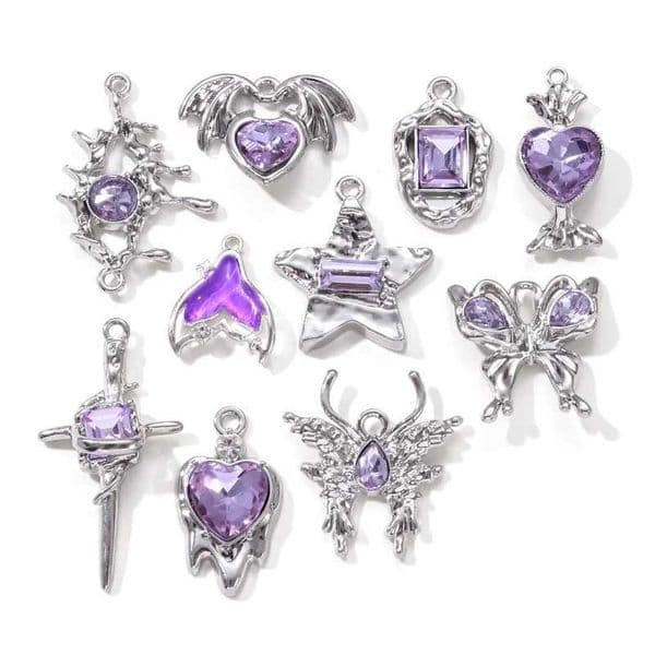 10pcs Purple Color Butterfly Stars Charms Enamel Pendant for DIY Handmade Necklace Bracelet Jewelry MakingXJ250726