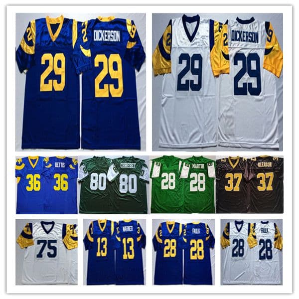 Throwback American Football Jersey Eric Dickerson Kurt Warner Marshall Faulk Jack Youngblood Deacon Jones Wayne Chrebet Curtis Martin Steve Gleason Vintage Shirt
