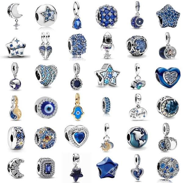 Blue Sparkling Zircon Star Moon Series Charm Beads Fit Original Bracelet Women DIY Pendant Accessories Jewelry 925 Silver GiftXJ250726
