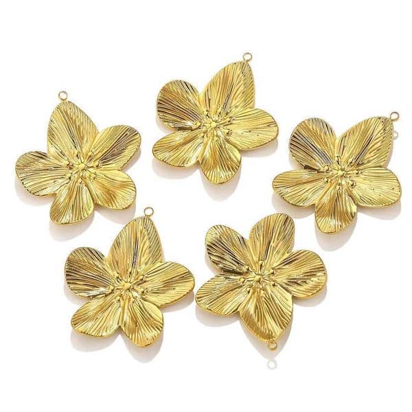 5pcs Stainless Steel Flower Pendant for Jewelry Making PVD Gold Plated Earrings Necklace Charms Jewelry Findings Accessories XJ250726