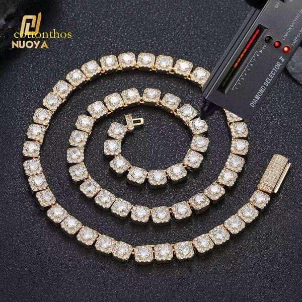 NUOYA 7mm Clustered Tennis Chain VVS Moissanite Sterling Sier Dia Necklace Hip Hop Jewelry Women's Gift