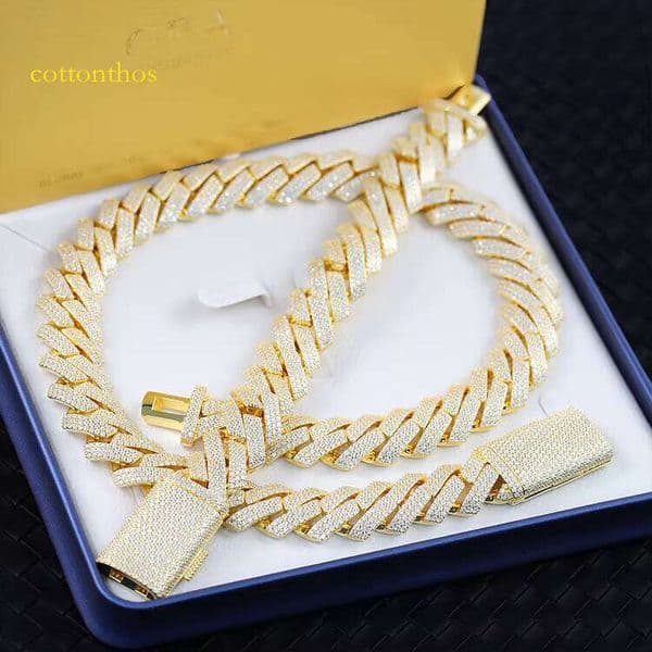 Factory Wholesale Custom 20mm 3 Rows Vvs Moissanite Link Bracelet Sier Men Hip Hop Cuban Chain Necklace