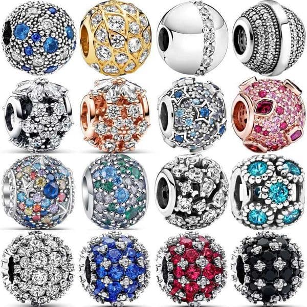 925 Sterling Silver Pav Black Blue Red Sparkling Clear Zircon DIY Round Beads Fit Original Pantaro Charms Bracelet Fine Jewelry XJ250726