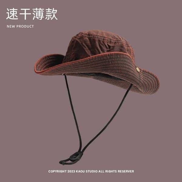 Japanese Retro Old Craft Drawstring Bucket Hats Women Summer Outdoor Camping Sun Protection Mesh Breathable Hilking Caps Men 250715
