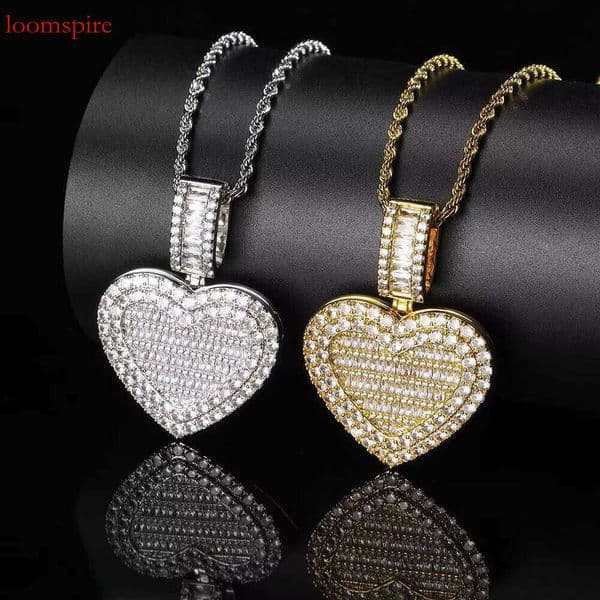 Hip Hop Jewelry Love Gold Iced Out Memory Customized Photo Locket Frame Lock Moissanite Dia Heart Pendant