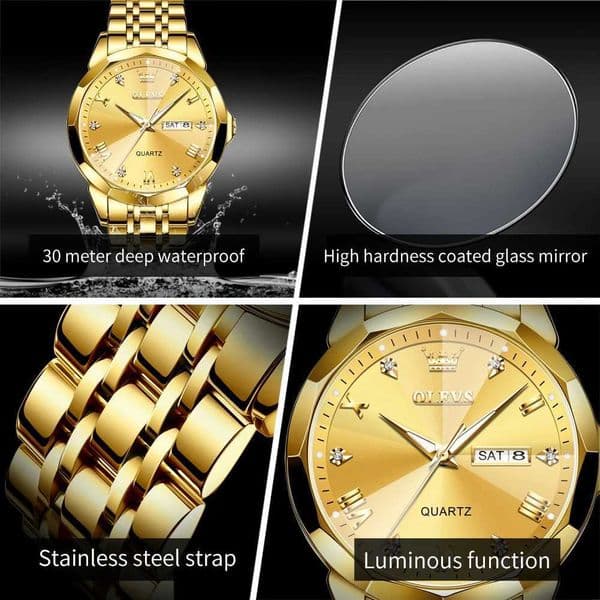 OLEVS New Watch for Men Quartz Waterproof M Wristwatch Gold Stainless Steel Strap High-end Luxury Mens Watch Clock X2507261