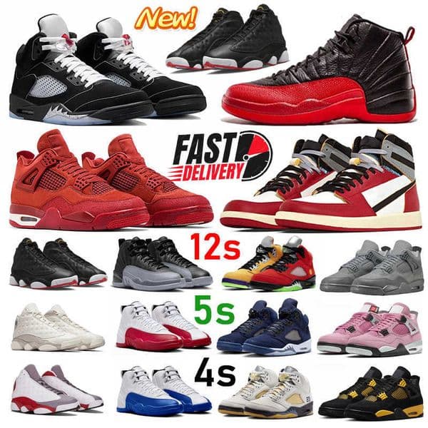 New 5 12 4 Designer 13 Low 1 Basketball 4s 5s Flu Game Blueberry 12s Shoes Black Cats Red Thunder Cement Gold Sail Trainers Sport Sneakers 36-47