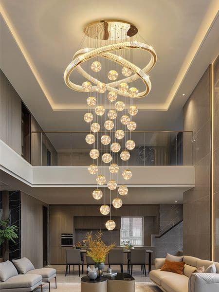 2025Year Luxury Minimalist Crystal Staircase Pendant Light For Modern Minimalist Style New Model For Duplex House Or Loft Apartment High-Ceiling Living Room Lamp
