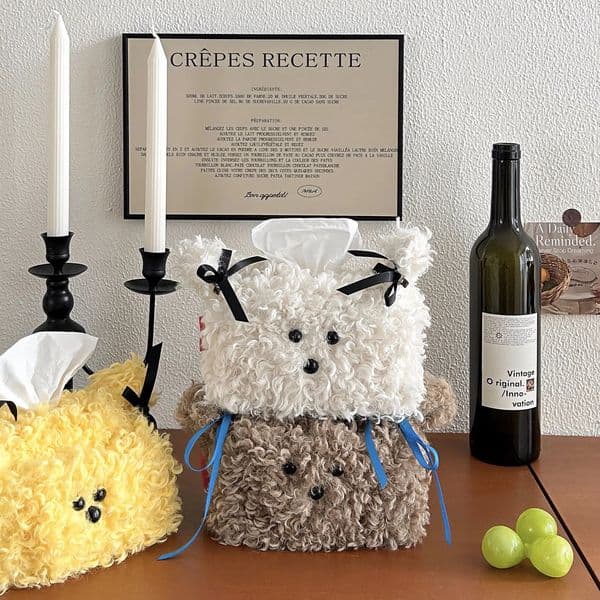 Nordic Style Plush Cartoon Dog Shape Napkin Boxes Solid Color Issue Bag Thread Napkin Holder Tissue Bag Storage Napkins 250725BJ