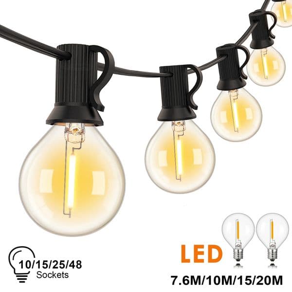 G40 Indoor Outdoor String Light E12 Socket EU plug 220V Connectable Dimmable Vintage Fairy Light Chain For Backyard Patio Decor 250716