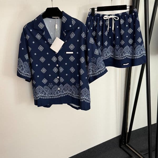 Hawaii Vacation Blouse Skirt Outfit For Women Designer Embroidered Letters Shirts Tops Elastic Waist Drawstring Mini Skirts Resort Wear