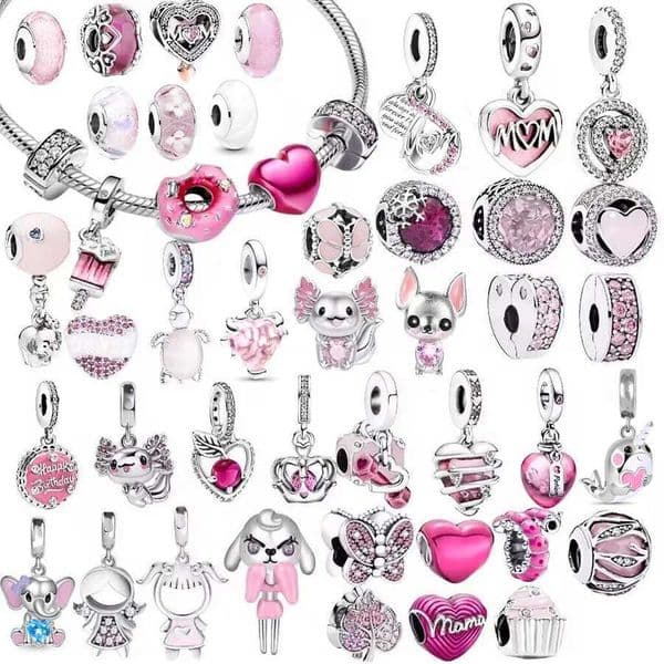 Fine Authentic Pink Original Charm Potion Murano Glass Heart Dangle Bead Fit 925 Sterling Silver Pan Brand Bracelet Jewelry XJ250726
