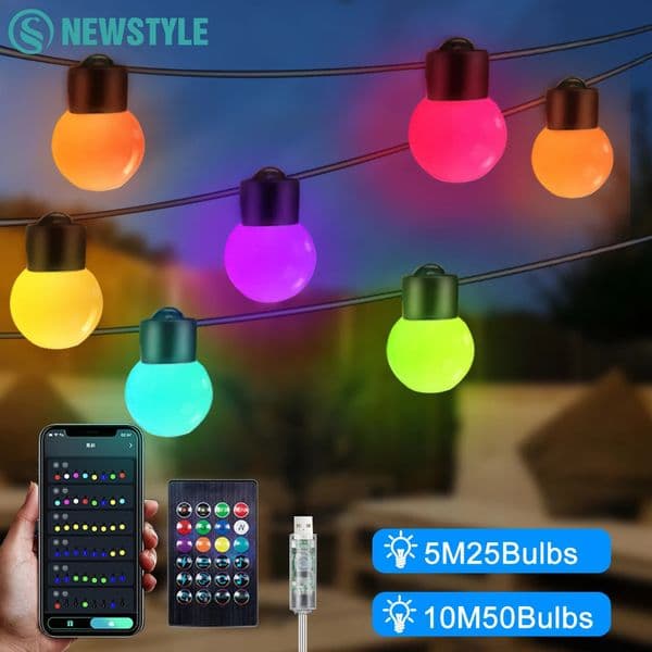 Outdoor RGB String Lights 16.5Ft 25Bulbs Patio Lights With Dimmable Smart App Color Changing Hanging Lights For Christmas Decor 250716
