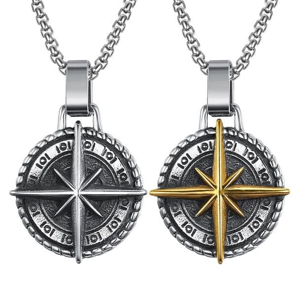 New Compass Stainless Steel Chain Personality Hip Hop Style Long Sweater Necklace