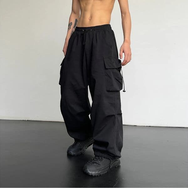 Spring Summer Fashion Casual Pans For Men Streetwear Solid Color Cargo Pants Elastic Waist Wide Leg Mens Joggers 250724