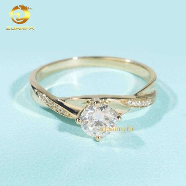 Classic 4Claws Prong Setting 14k Solid Gold Wedding Bridal Women Jewelry 5MM Moissanite Dia Engagement Solitaire Ring