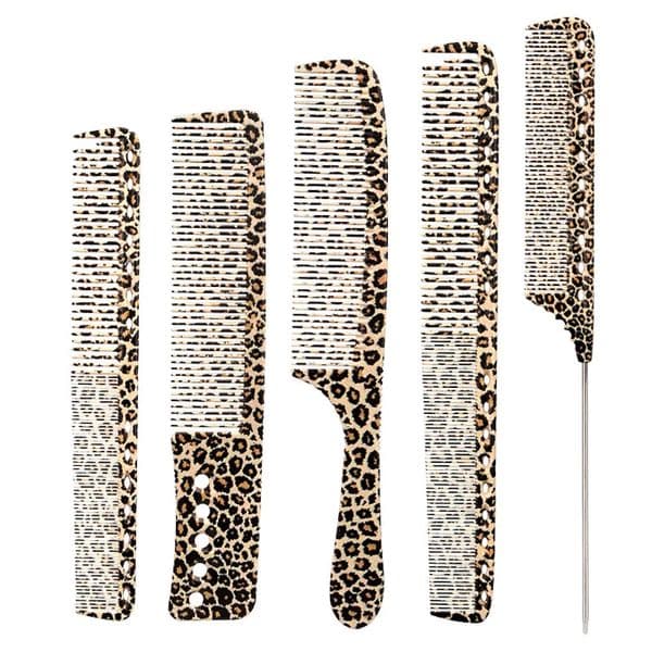 5pcs Sturdy Leopard Print Hair Comb Set with Ergonomic for All Hair Types 250726