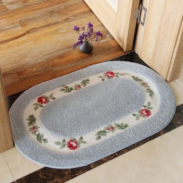 Embroidered Oval Floor Mat Nonslip Bath Mat Water Absorption Floor Rug Carpet for Bathroom Toilet Soft Bedroom Bathroom Doormat 250725BJ